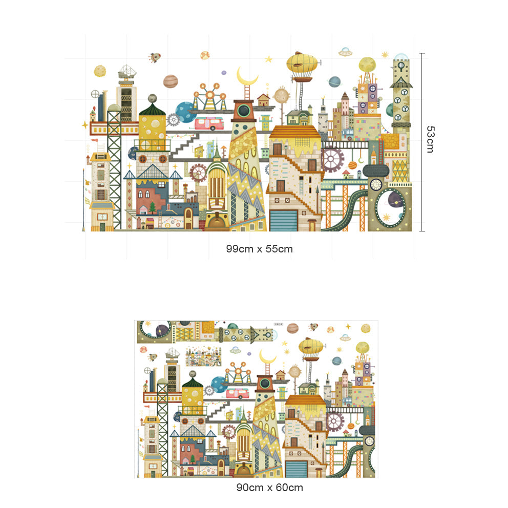 Koop nu de Galactische Ruimtestad Muursticker - Kinderkamer wanddecoratie - Babykamer decoratie - Muurdecoratie - Decoratie sticker van BirthdayDecorations.nl Zelfklevende muursticker voor baby en kinderkamer