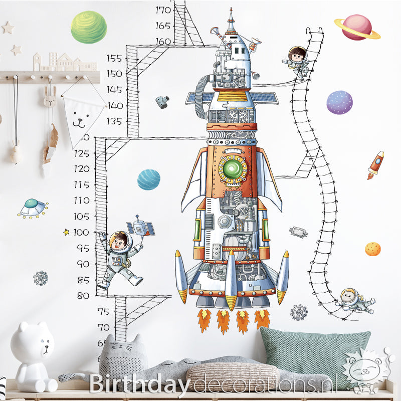 Koop nu de Raket Groeimeter Muursticker van BirthdayDecorations.nl - Kinderkamer wanddecoratie - Babykamer decoratie - Muurdecoratie - Decoratie sticker - Groeimeter - Zelfklevende muursticker voor baby en kinderkamer