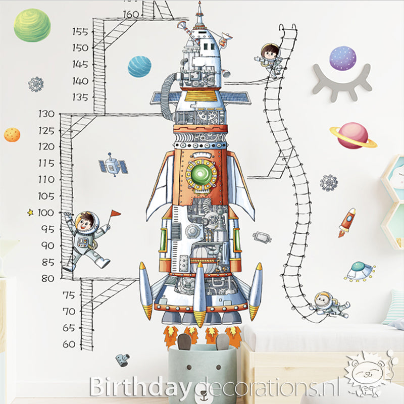 Koop nu de Raket Groeimeter Muursticker van BirthdayDecorations.nl - Kinderkamer wanddecoratie - Babykamer decoratie - Muurdecoratie - Decoratie sticker - Groeimeter - Zelfklevende muursticker voor baby en kinderkamer