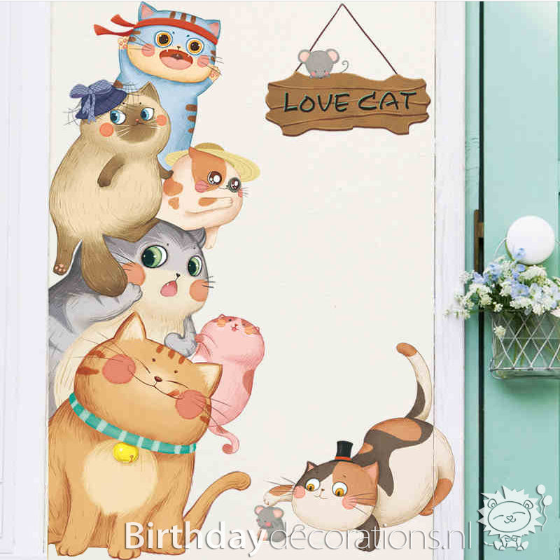 Koop nu de Toren van Poesjes Deursticker van BirthdayDecorations.nl! Kinderkamer wanddecoratie - Babykamer decoratie - Muurdecoratie - Decoratie sticker - Muursticker - Zelfklevende muursticker voor baby en kinderkamer