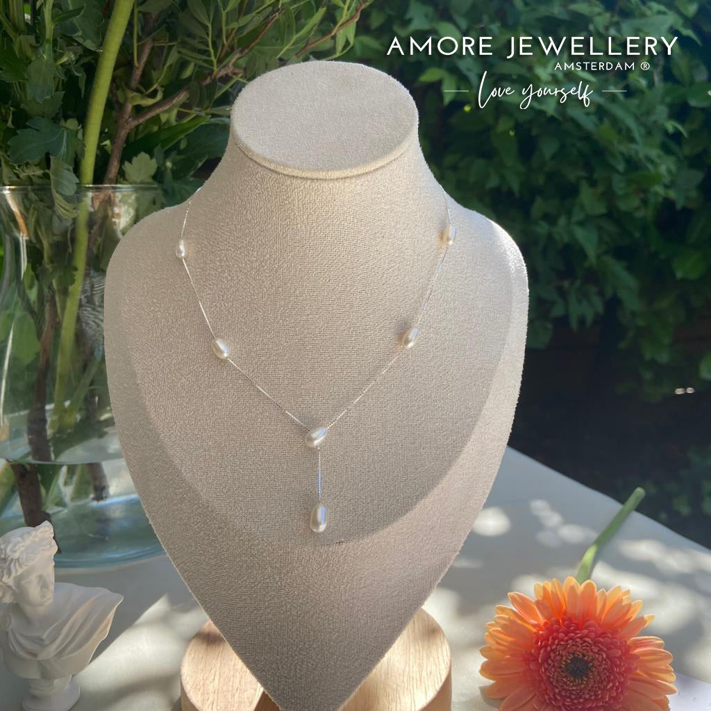 Buy now the Elegant Handmade Silver Pearl Necklace and Earrings Set from Amore Jewelery