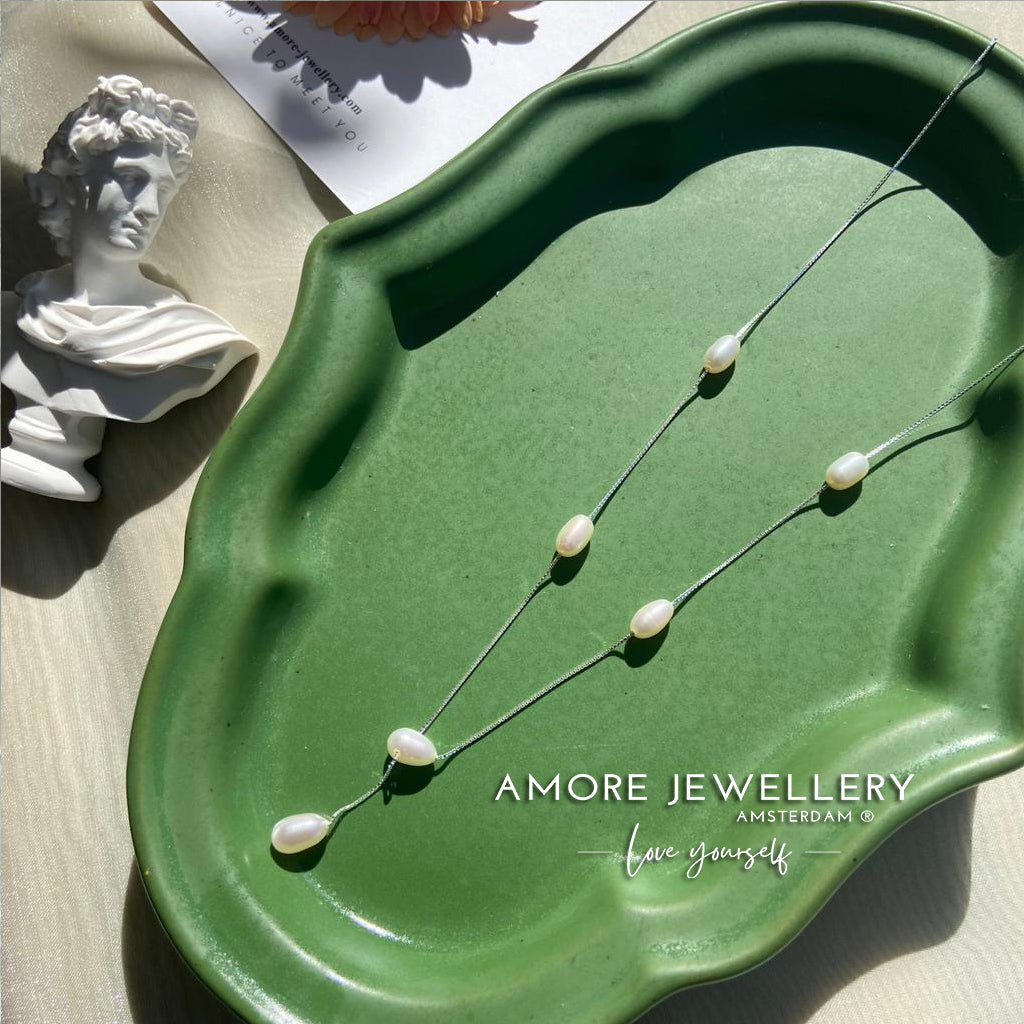 Buy now the Elegant Handmade Silver Pearl Necklace and Earrings Set from Amore Jewelery