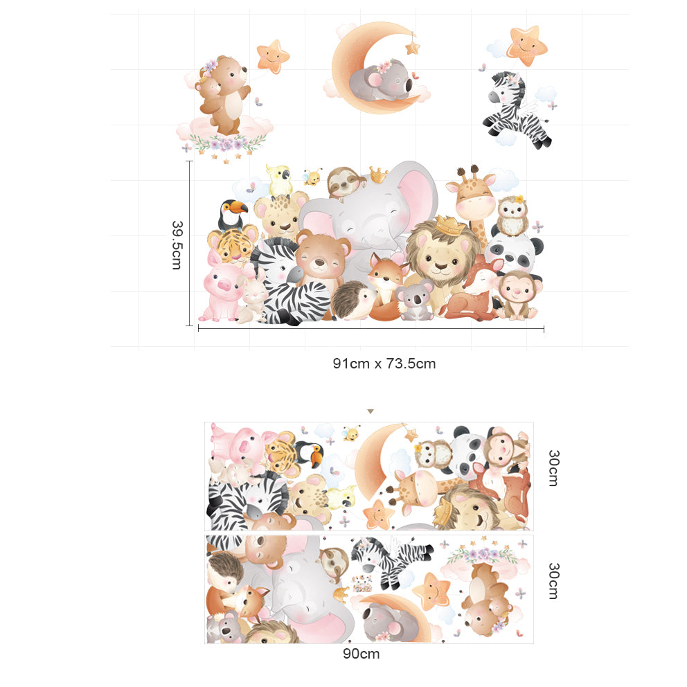 Koop nu de Olifant met Vriendjes Muursticker van BirthdayDecorations.nl! - Kinderkamer wanddecoratie - Babykamer decoratie - Muurdecoratie - Decoratie sticker - Zelfklevende muursticker voor baby en kinderkamer