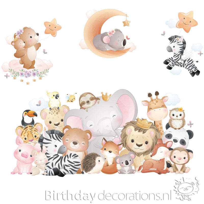 Koop nu de Olifant met Vriendjes Muursticker van BirthdayDecorations.nl! - Kinderkamer wanddecoratie - Babykamer decoratie - Muurdecoratie - Decoratie sticker - Zelfklevende muursticker voor baby en kinderkamer