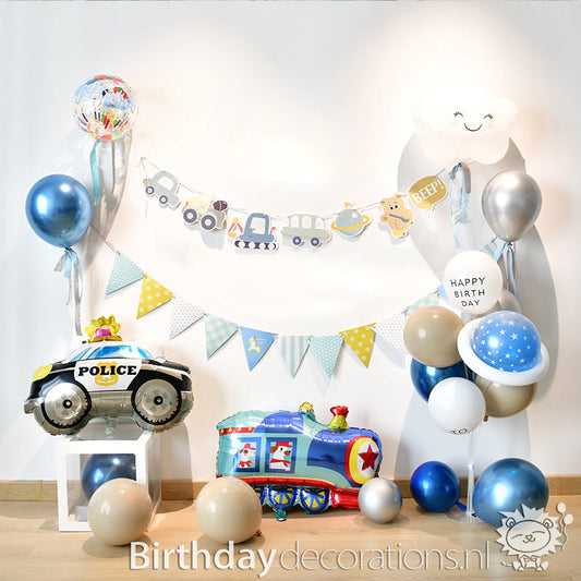 Koop nu de Leo's Party Politieauto en Trein Ballonnenset van BirthdayDecorations.nl Verjaardag versiering - Feest versiering - Verjaardag Decoratie - Feestpakket voor kinderverjaardag