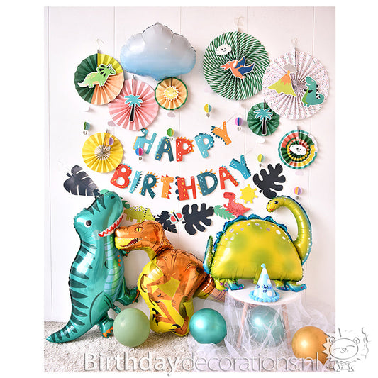 Koop nu Leo's Party T-rex en zijn Vriendjes Ballonnenset van BirthdayDecorations.nl - Verjaardag versiering - Verjaardag ballonnen - Feestpakket - Kinderfeest